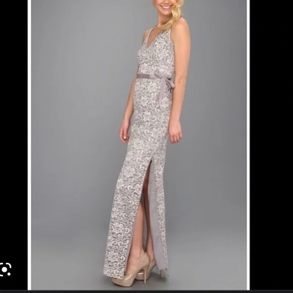 BCBG Maxazria Nadir silver lace gown size 4 BCBG Maxazria Nadir silver lace gown size 4